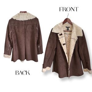Brown & Cream Suede-like Jacket with Faux Fur Lining